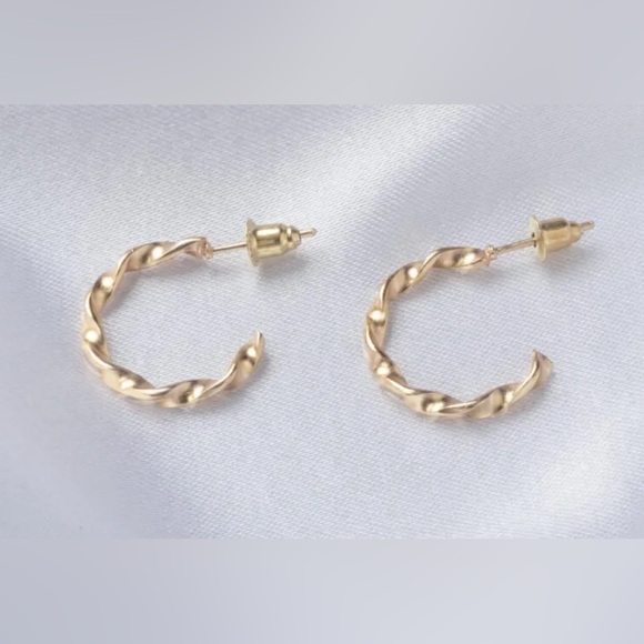 Gold Twist Small Hoop Earrings - Picture 1 of 6